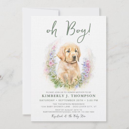 Invitation Oh Boy Golden Retriever mignon Chien Chien Chien B (Devant)