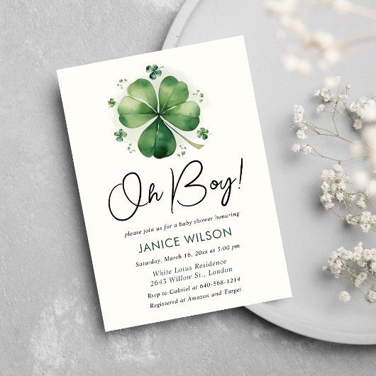 Invitation Oh Boy Green Shamrock St. Patricks Baby shower de 
