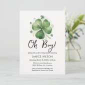 Invitation Oh Boy Green Shamrock St. Patricks Day Baby Shower (Debout devant)
