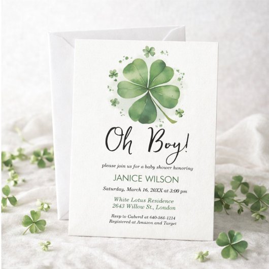 Invitation Oh Boy Green Shamrock St. Patricks Day Baby Shower