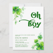 Invitation Oh Boy Greenery Baby shower de la Saint Patrick (Devant)