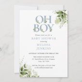 Invitation Oh Boy Greenery Dusty Blue All In One Baby Shower (Devant)