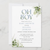 Invitation Oh Boy Greenery Dusty Blue Baby shower photo (Devant)