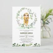 Invitation Oh Boy Greenery Floral Cute Baby shower Sloth (Debout devant)
