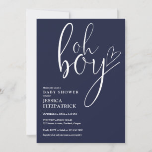 Invitation Oh Boy Heart Bleu Marine Garçon Tout En Un Baby Sh