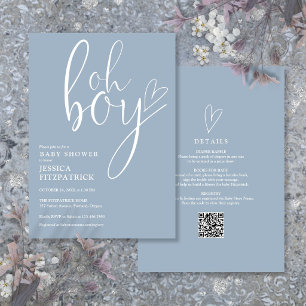 Invitation Oh Boy Heart Dusty Blue Boy Baby Shower Tout En Un