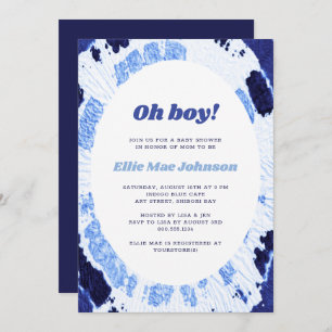 Invitation Oh Boy Indigo Blue Shibori Tie Dye Baby shower