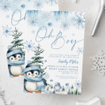 Invitation Oh Boy invitation, baby shower de manchot d'hiver<br><div class="desc">Baby shower d'hiver bleu merveilleux invitation pour un garçon.</div>