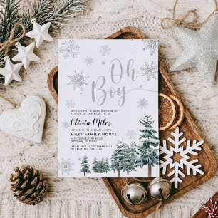 Invitation Oh Boy invitation, baby shower d'hiver argent