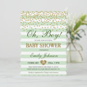 Invitation Oh Boy Light Vert Khaki Gold Confetti Baby shower (Debout devant)