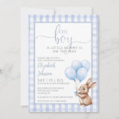 Invitation Oh Boy Little Bunny Baby Shower Photo QR Code (Devant)