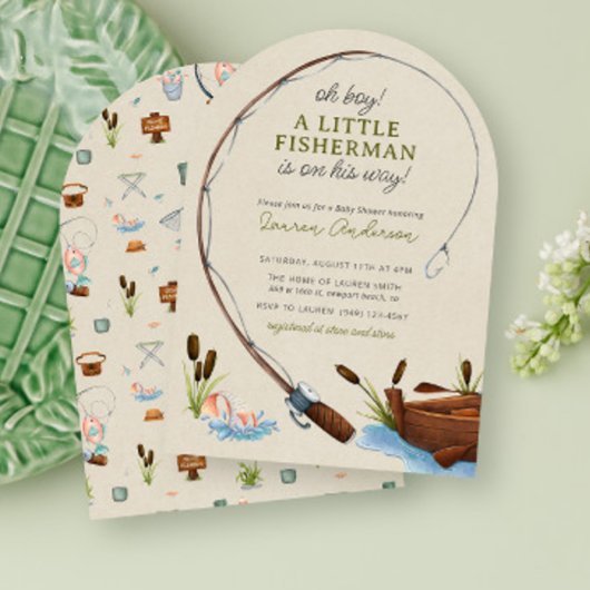 Invitation Oh Boy Little Fisherman Baby shower d'aquarelle