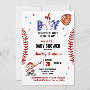 Invitation Oh Boy Little Slugger Baseball Thème Baby shower