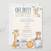 Invitation Oh Boy Little Wild One Safari Animals Baby Shower (Devant)