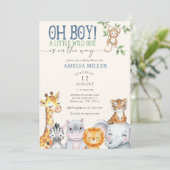 Invitation Oh Boy Little Wild One Safari Animals Baby Shower (Debout devant)