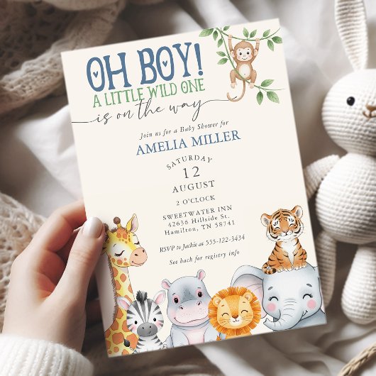 Invitation Oh Boy Little Wild One Safari Animals Baby Shower