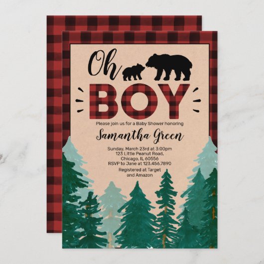 Invitation Oh Boy Lumberjack Baby shower (Devant / Derrière)