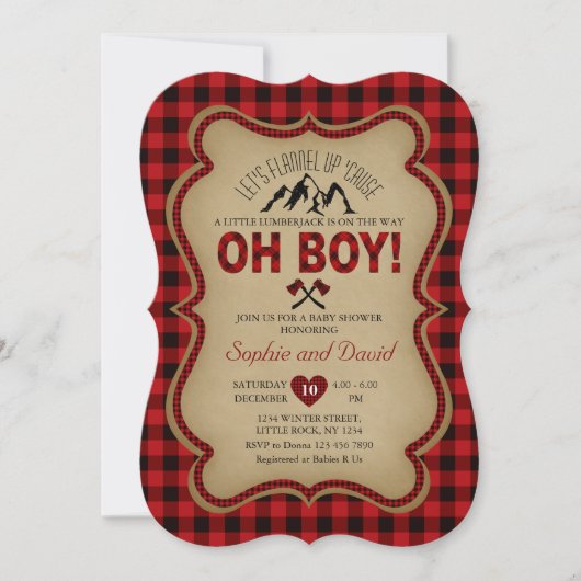 Invitation Oh Boy Lumberjack Red Buffalo Baby shower Invitati (Devant)
