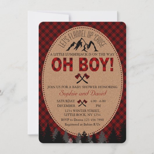 Invitation Oh Boy Lumberjack Red Buffalo Baby shower Invitati (Devant)