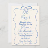 Invitation Oh Boy Main dessinée Écrit Baby shower Bleu Boy Bo (Devant)