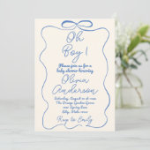 Invitation Oh Boy Main dessinée Écrit Baby shower Bleu Boy Bo (Debout devant)