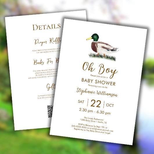 Invitation Oh Boy Mallard Duck Baby shower QR Code