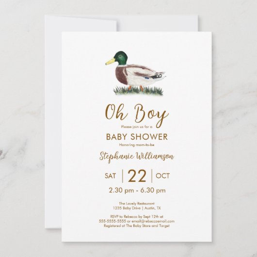 Invitation Oh Boy Mallard Duck Baby shower QR Code (Devant)