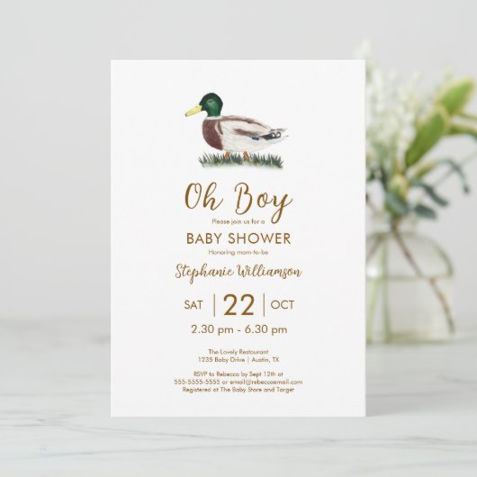 Invitation Oh Boy Mallard Duck Baby shower QR Code (Debout devant)
