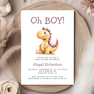 Invitation Oh Boy mignon Orange Purple Dinosaur Baby shower