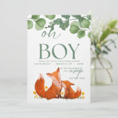Invitation Oh boy mignon Safar baby shower fox floral (Debout devant)