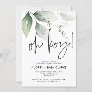 Invitation Oh Boy migny Baby shower Party Green Eucalyptus In