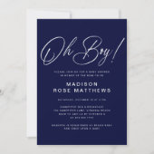 Invitation Oh Boy Modern Script Navy Blue Baby Shower (Devant)