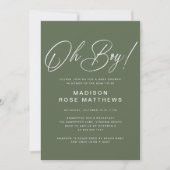 Invitation Oh Boy Modern Script Sage Olive Baby Shower (Devant)