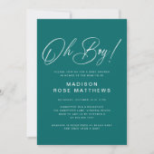 Invitation Oh Boy Modern Script Teal Baby Shower (Devant)
