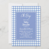 Invitation Oh Boy Modern Simple Bleu En vichy Baby shower gar (Devant)