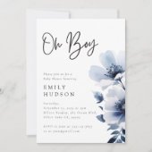 Invitation Oh Boy Navy Blue Floral Baby shower (Devant)