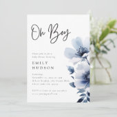 Invitation Oh Boy Navy Blue Floral Baby shower (Debout devant)