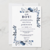 Invitation Oh Boy Navy Blue Floral Baby shower photo (Devant)