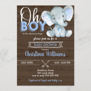 Invitation Oh Boy Rustic Elephant Baby Boy Baby shower
