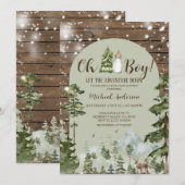 Invitation Oh Boy Rustic Wood Adventure Baby shower de Noël (Devant / Derrière)