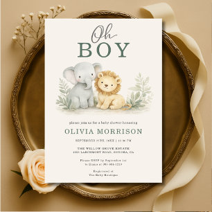 Invitation Oh Boy Safari Animal Baby Shower