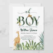 Invitation Oh Boy Safari Animal Jungle Baby shower de verdure (Devant)