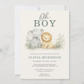 Invitation Oh Boy Safari Animal Photo Baby Shower (Devant)
