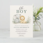 Invitation Oh Boy Safari Animal Photo Baby Shower (Debout devant)