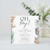 Invitation Oh Boy Safari Animaux Baby shower Carré (Debout devant)