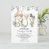Invitation Oh Boy Safari Animaux Baby shower verdoyant (Debout devant)