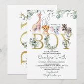 Invitation Oh Boy Safari Animaux Baby shower verdoyant (Devant / Derrière)