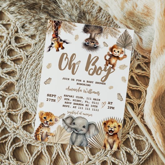 Invitation Oh Boy Safari Animaux Boho Baby shower