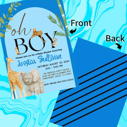 Invitation Oh Boy Safari Les nuances de Baby shower bleu
