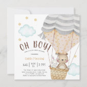 Invitation Oh Boy Teddy Bear Baby shower boisé (Devant)